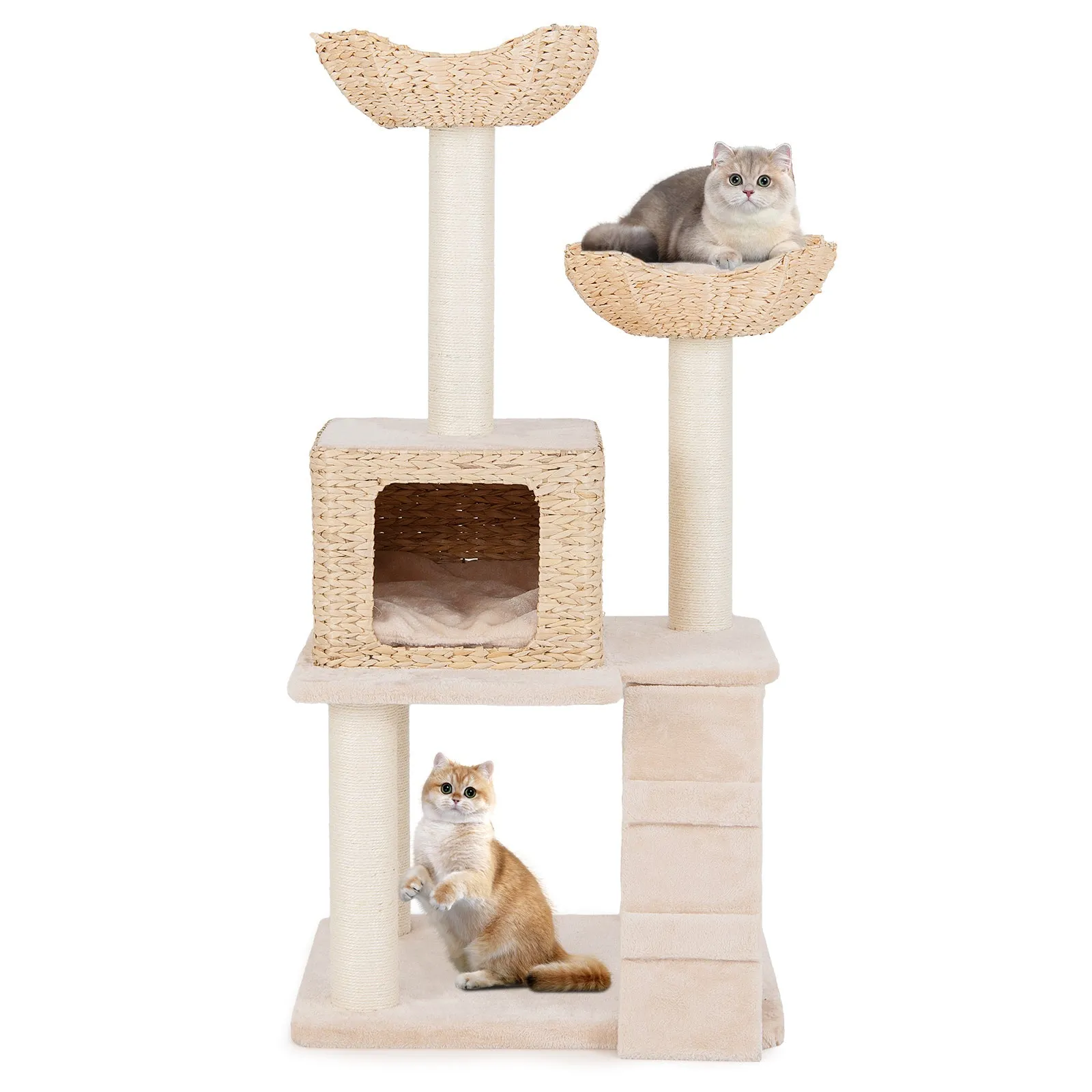 122 cm Cattail Cat Tree with Sisal Scratching Posts Perch Condo and Basket Bed-Beige