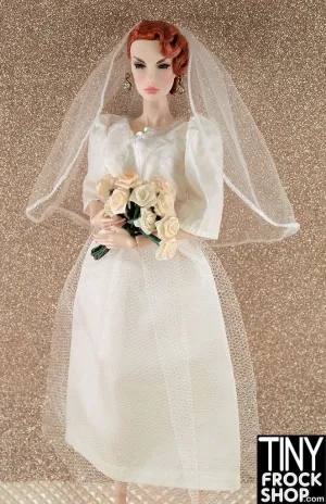 12" Fashion Doll Puff Bell Sleeve Wedding Dress With Deep V Back And Veil