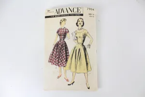 1950s Dress Sewing Pattern Advance 7904, Walkaway Rockabilly Dress Bust 30