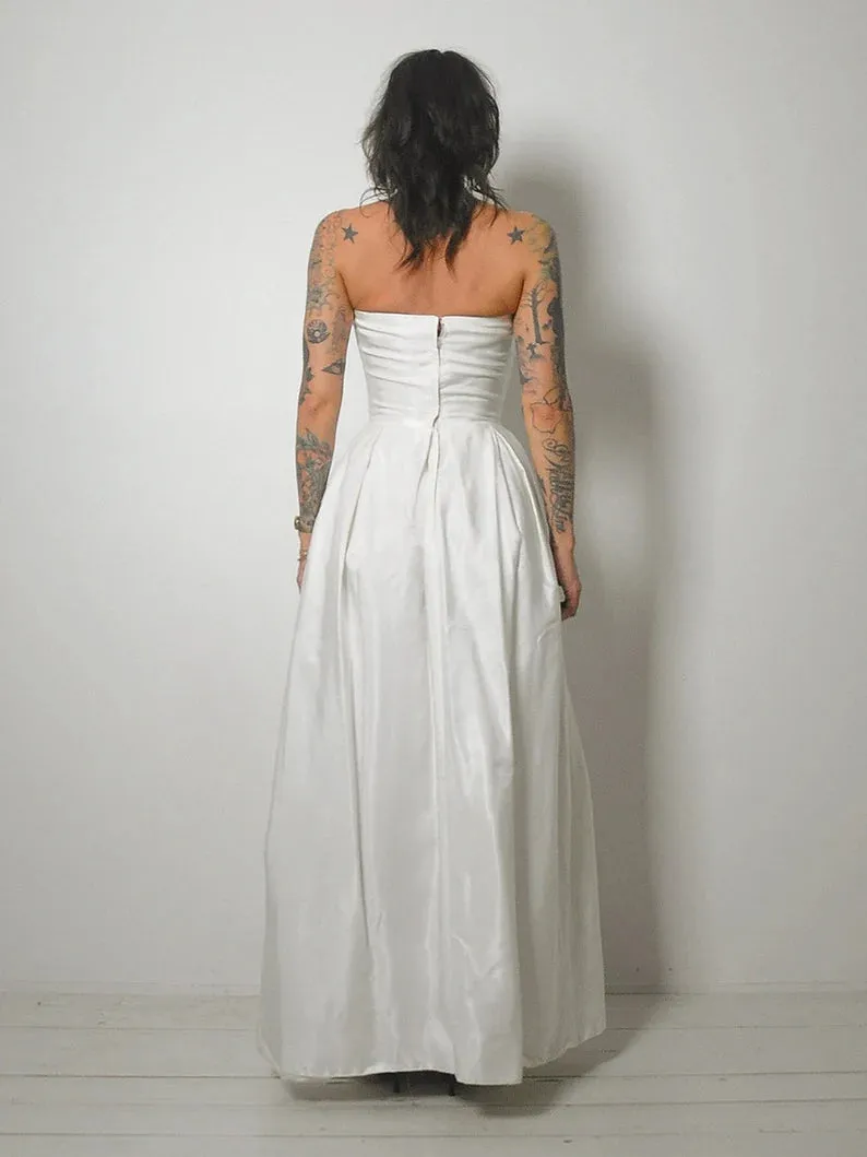 1950's White Asymmetric Bust Gown