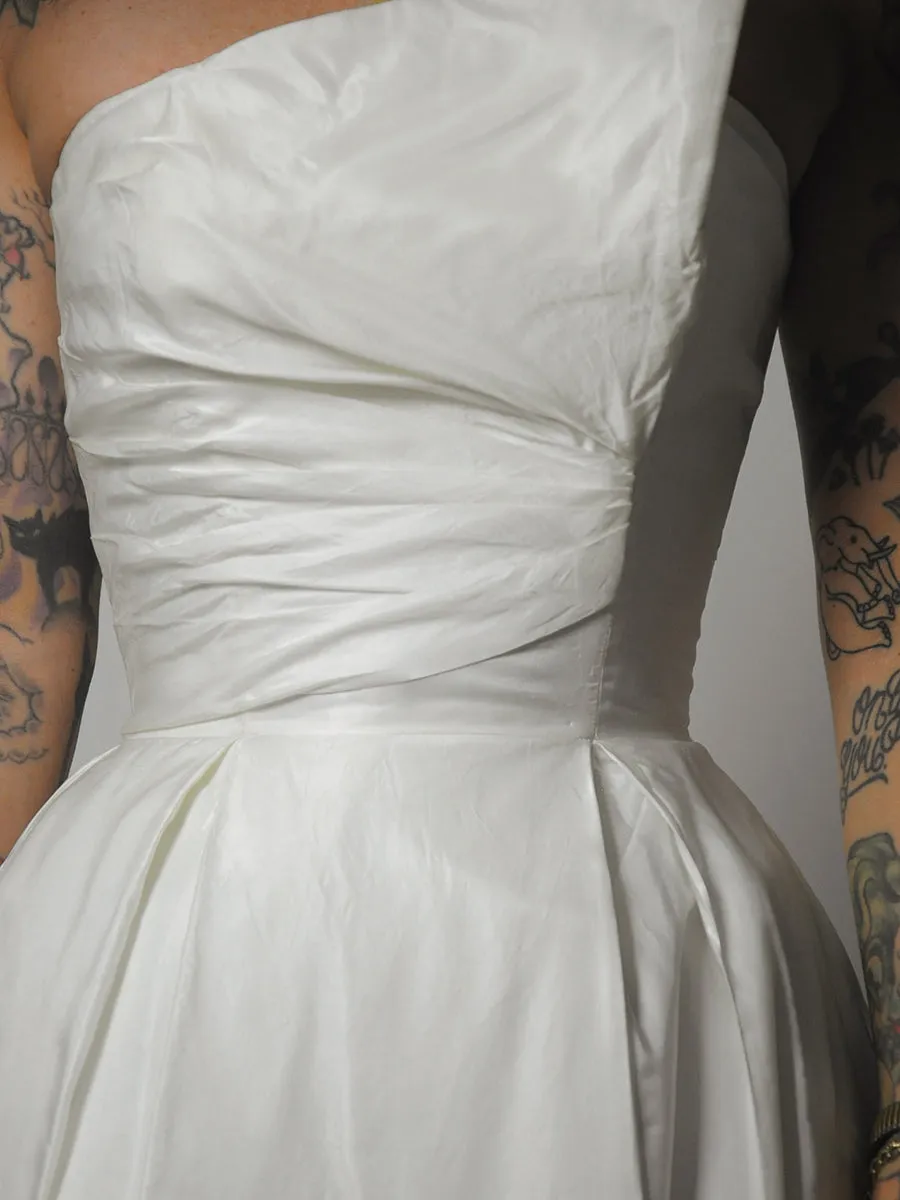 1950's White Asymmetric Bust Gown