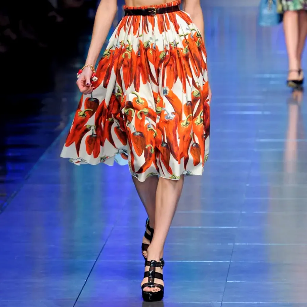 2012 Chili Pepper Print Cotton A-Line Skirt