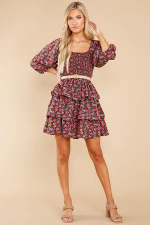 A Flirty Rendezvous Red And Purple Floral Print Dress