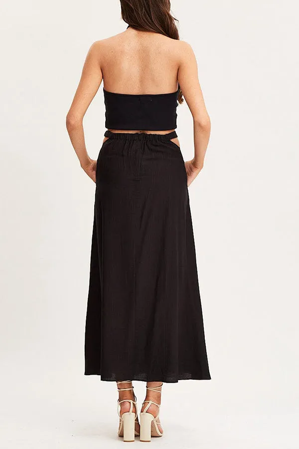 A-line swing skirt high waist hollow solid color skirt