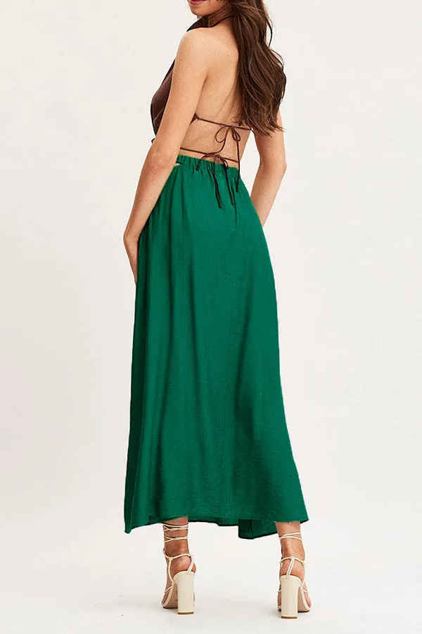 A-line swing skirt high waist hollow solid color skirt