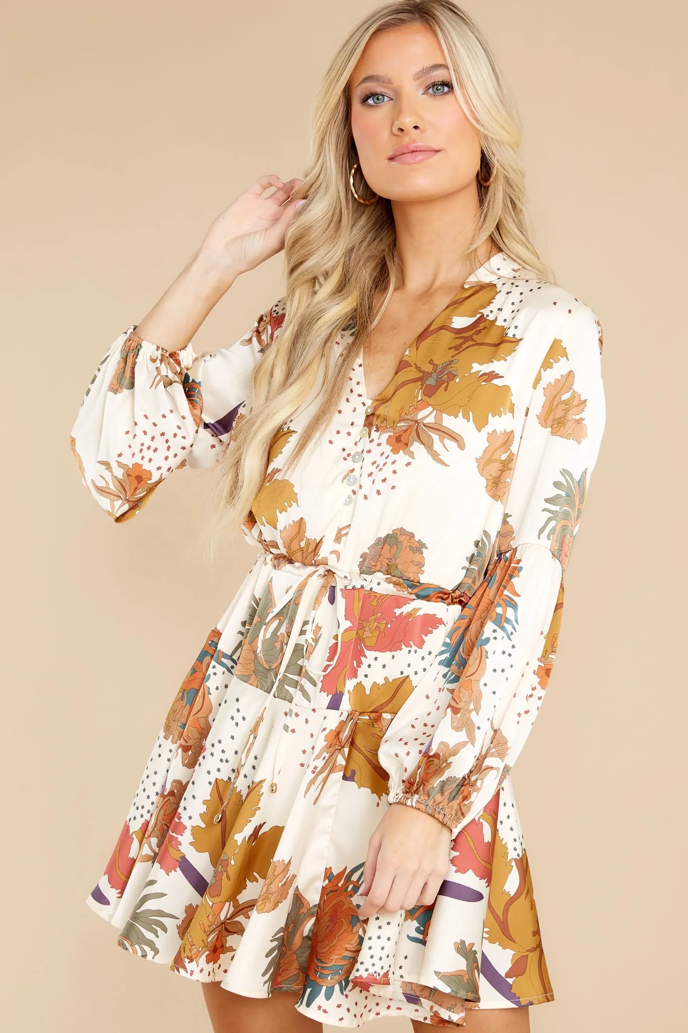 A Little Delight Ivory Floral Print Dress