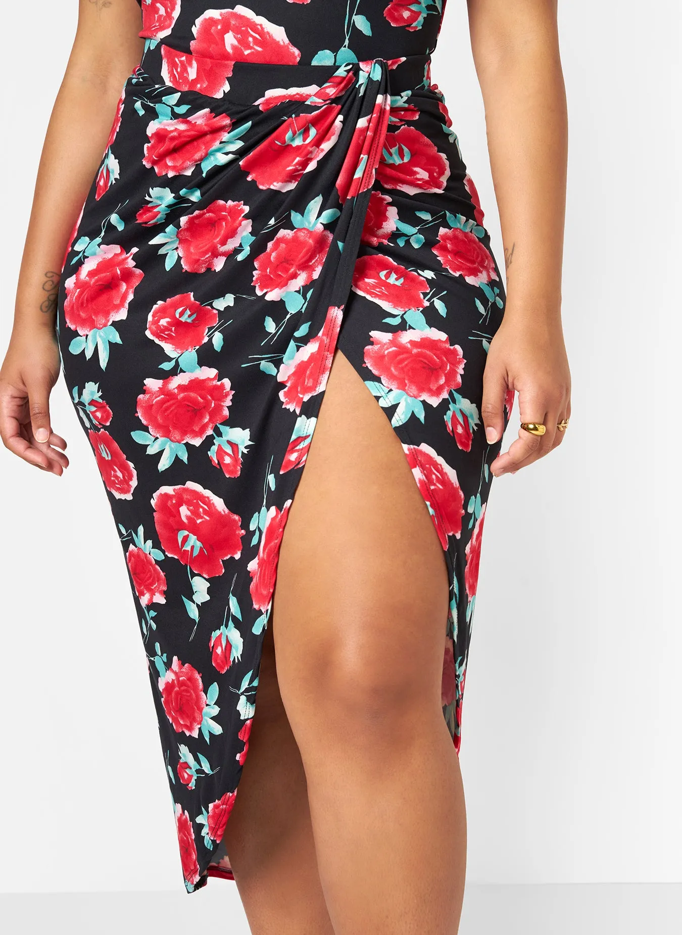 Abigail Floral Draped Midi Skirt