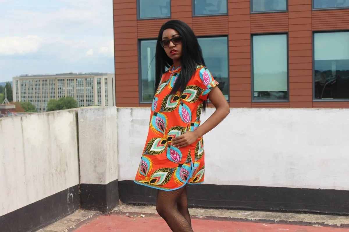 African Dress in Orange Ankara Print