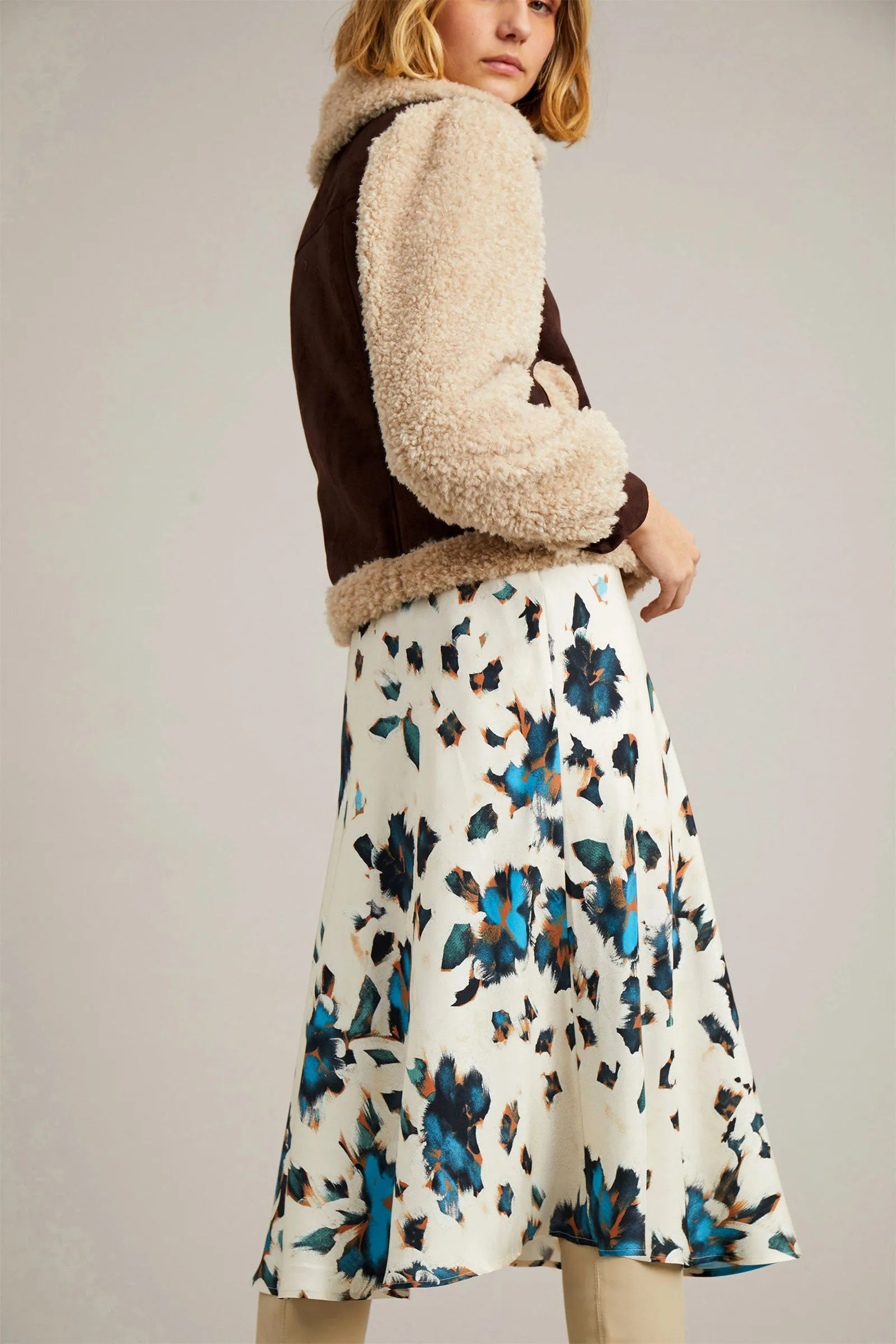 Alook Floral-Print Silk Skirt