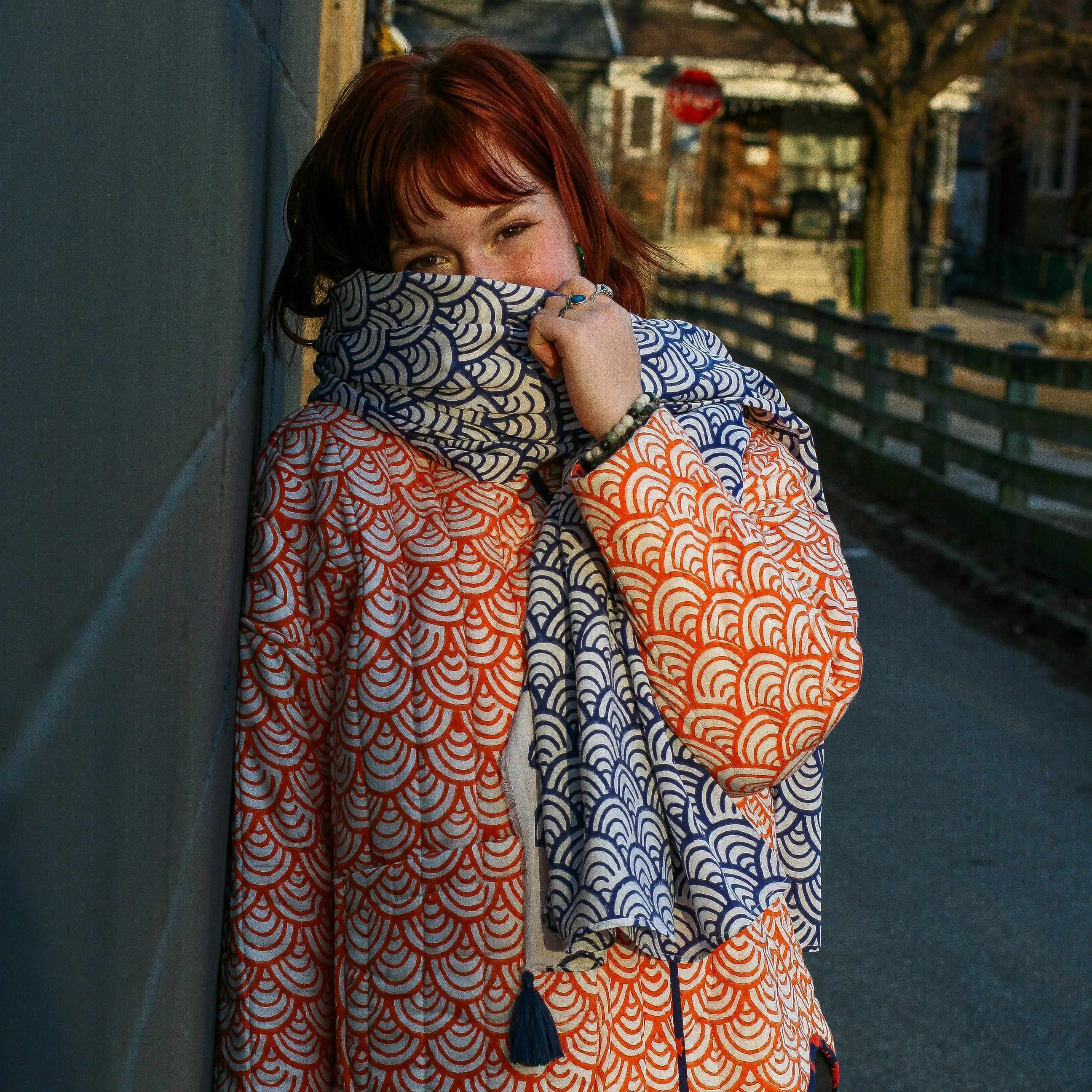 Anni Sarong with Tassels in Navy Koi Print