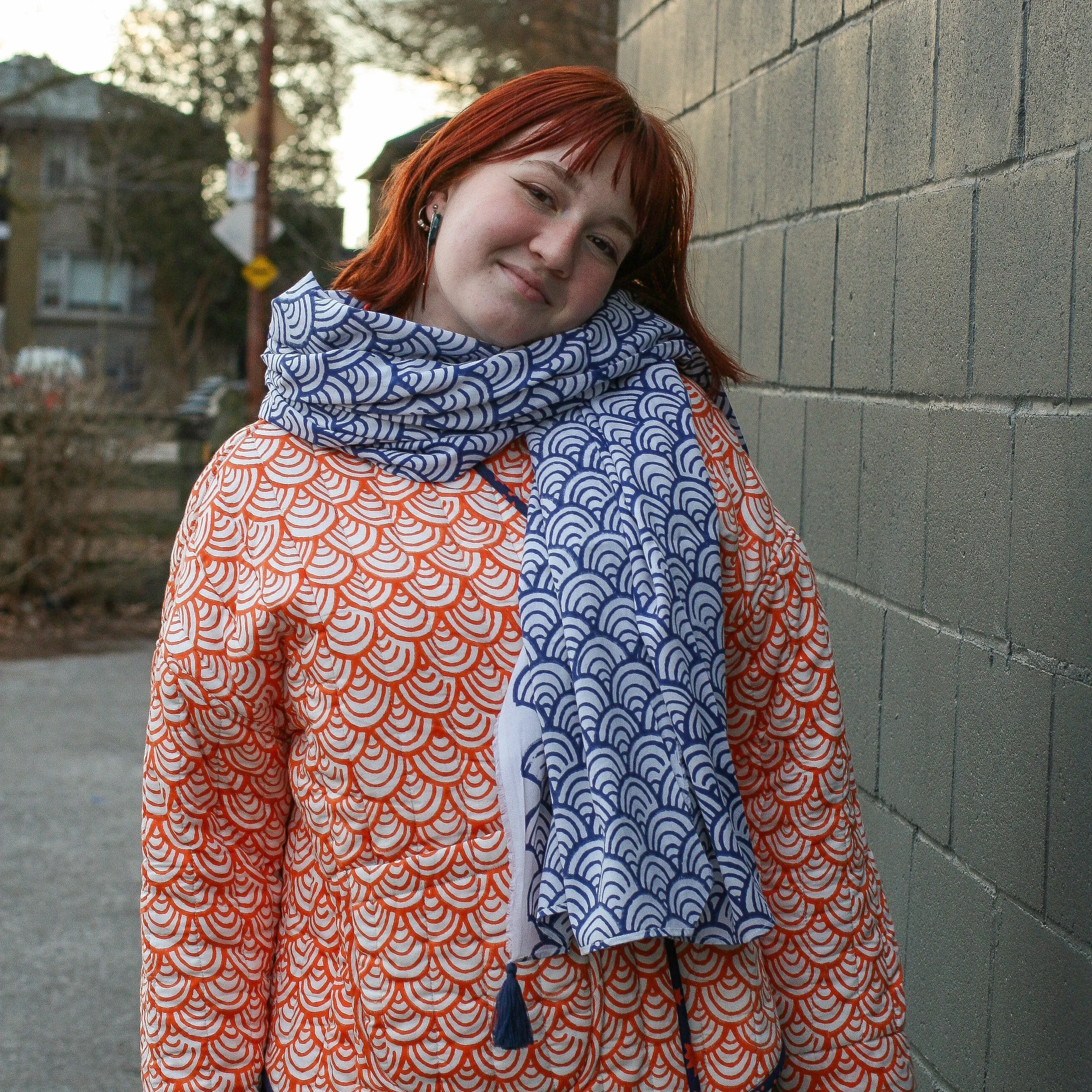 Anni Sarong with Tassels in Navy Koi Print