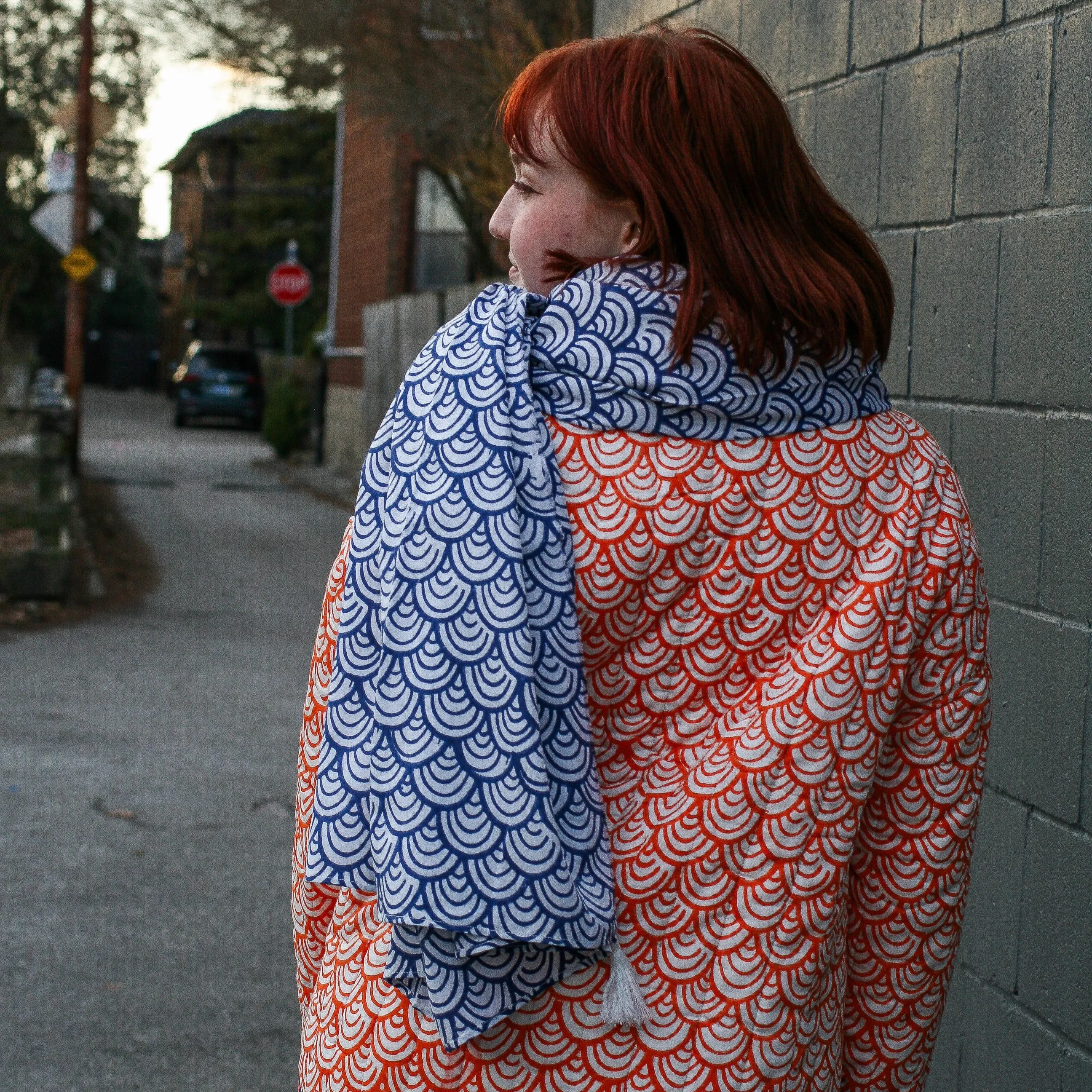 Anni Sarong with Tassels in Navy Koi Print