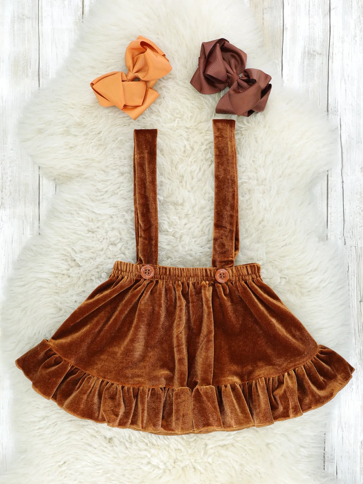 Autumn Floral Ruffle Top & Velvet Suspender Skirt Set