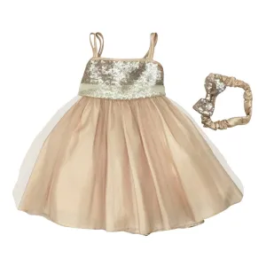 Baby Girls Champagne Sequined Headband Flower Girl Dress 6-24M