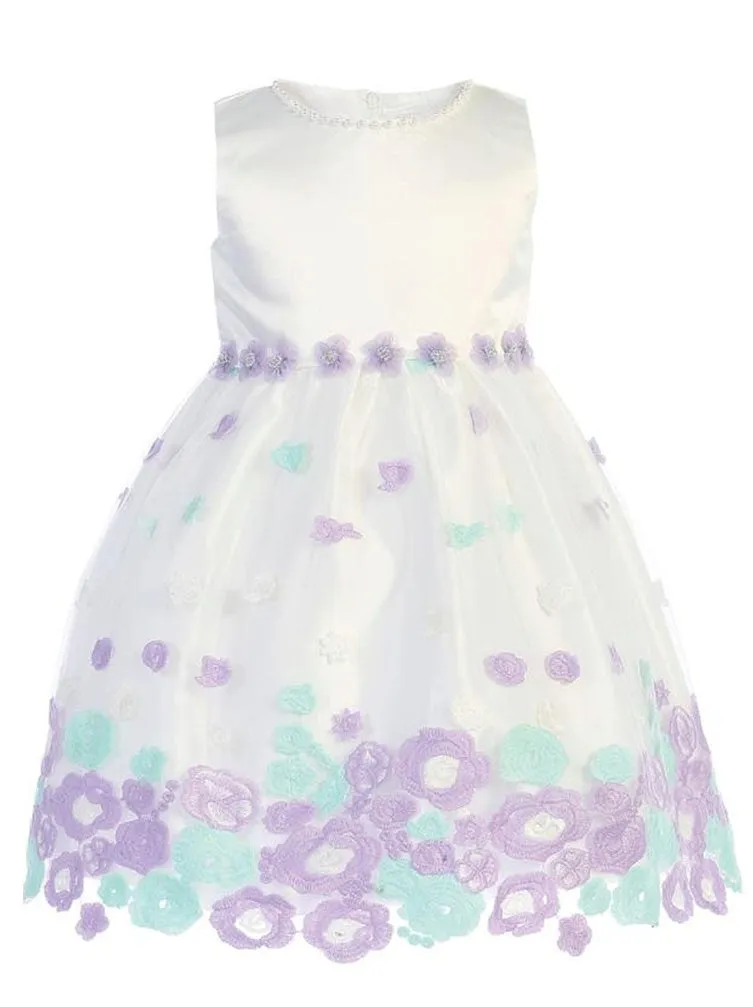 Baby Girls Ivory Lilac Satin Tulle Flower Girl Dress 3-24M