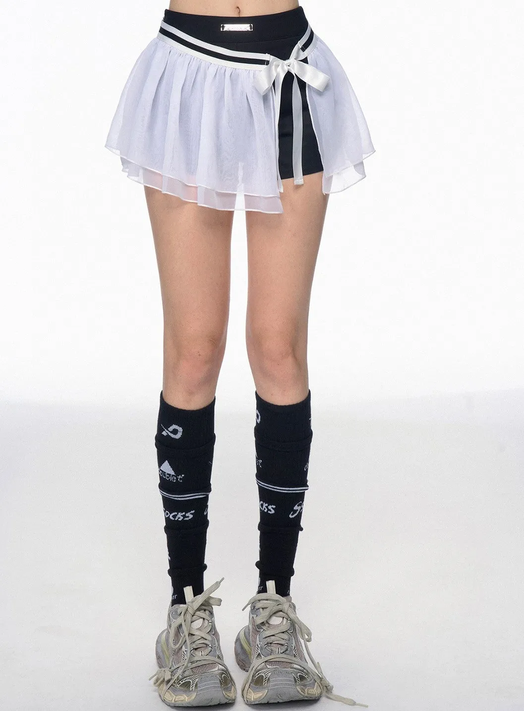 Ballet Style A-line Thin White Mesh Curtain Skirt/Shorts DIA0198