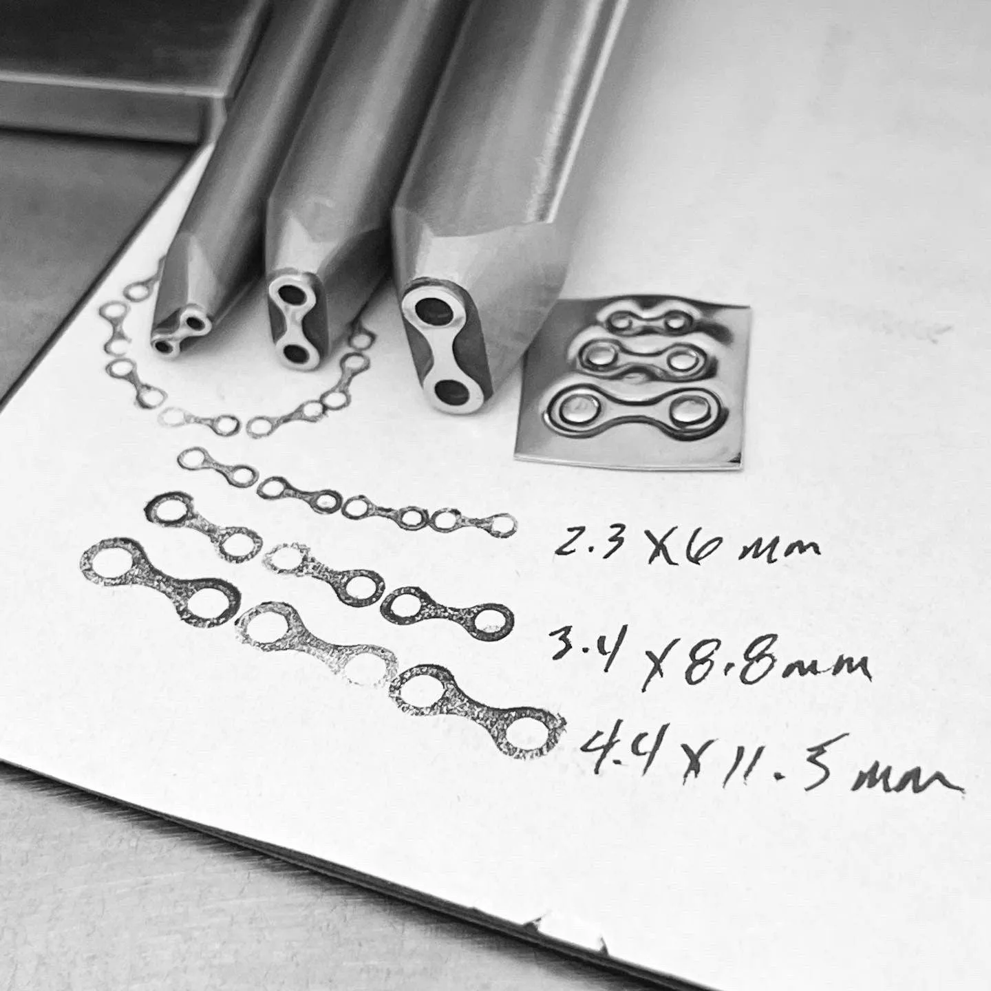 Bike Chain Link - three sizes. Raised design. Metal Hand Stamp