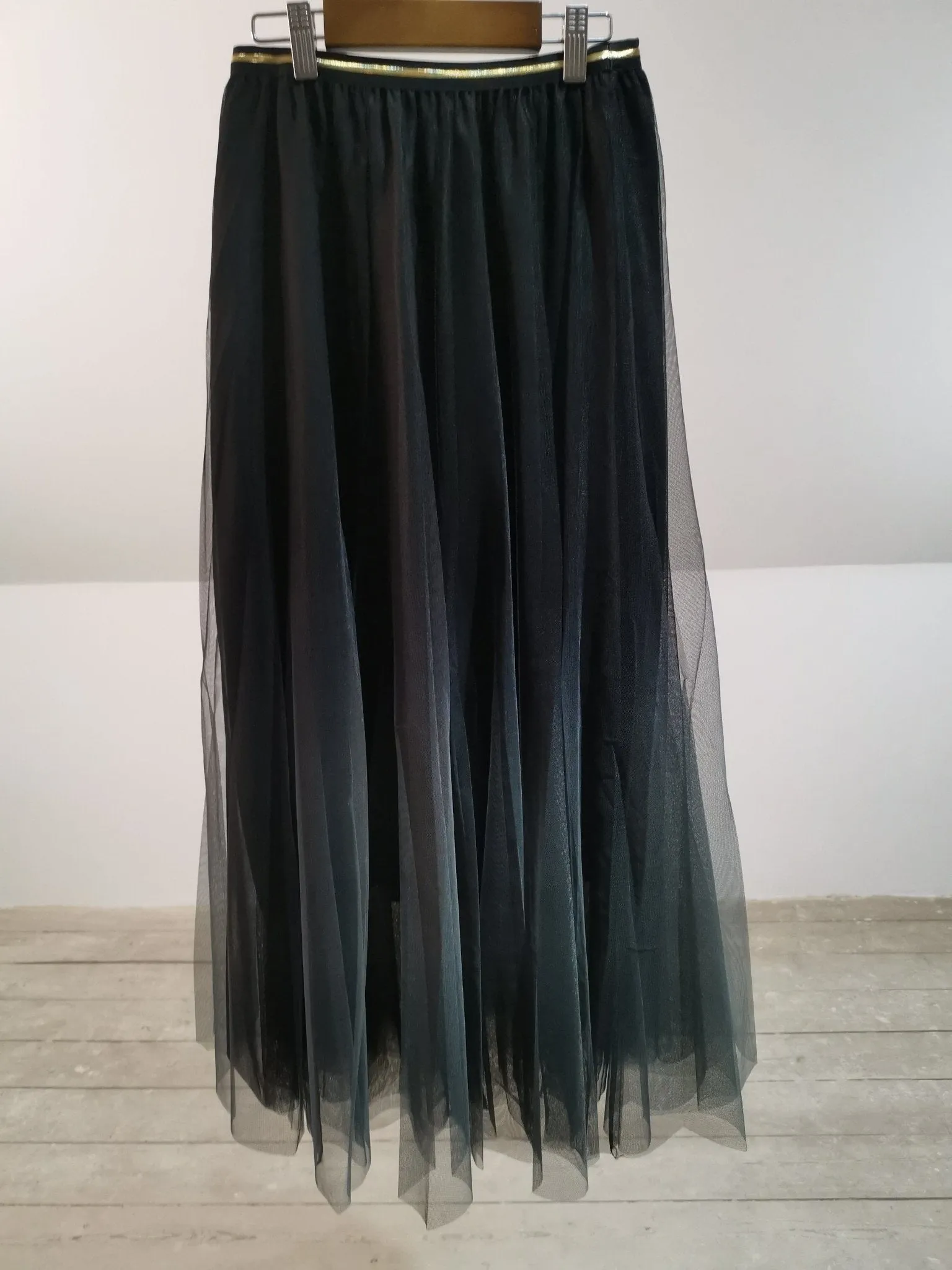 Black Ombre Tulle midi Skirt