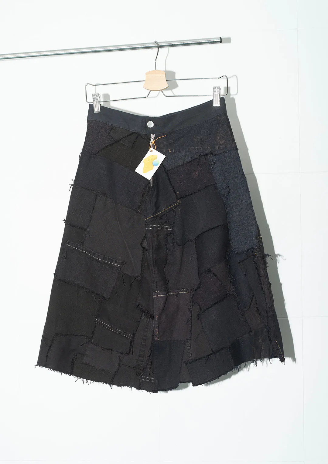 Black Patchwork Jean Skirt