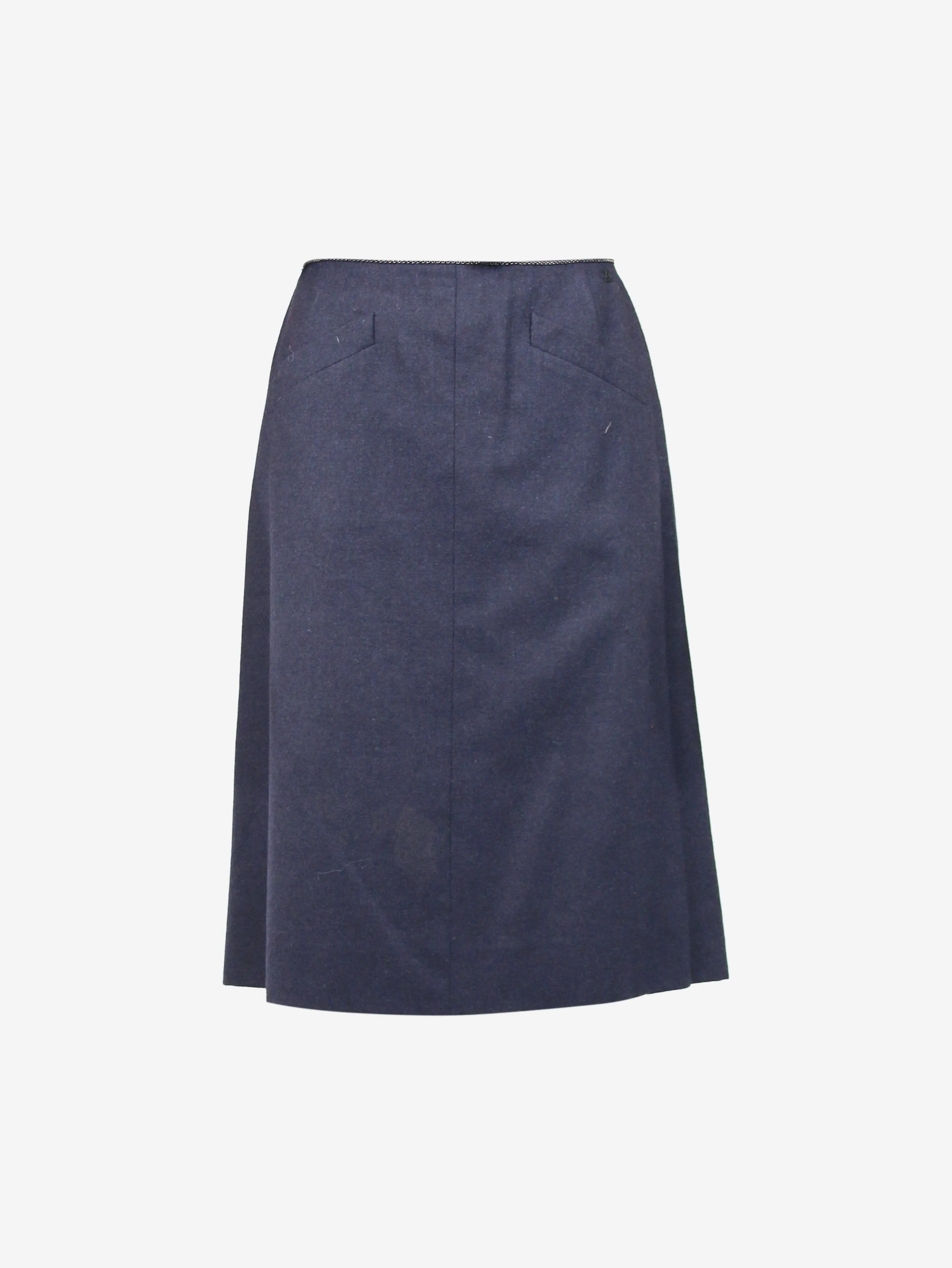 Blue A-line chain-strap wool skirt - size UK 8