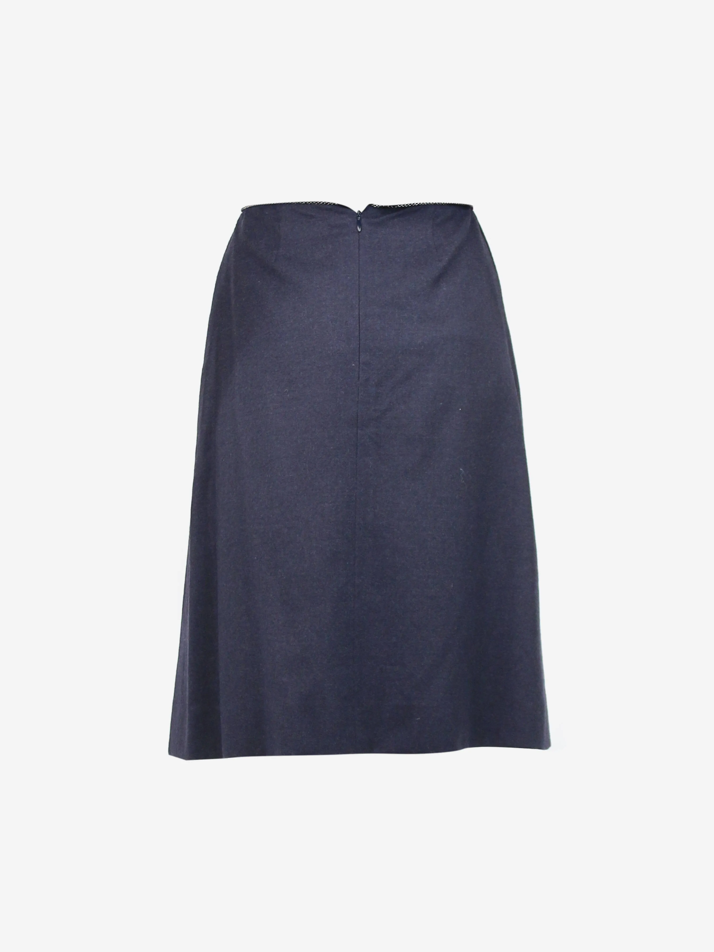 Blue A-line chain-strap wool skirt - size UK 8