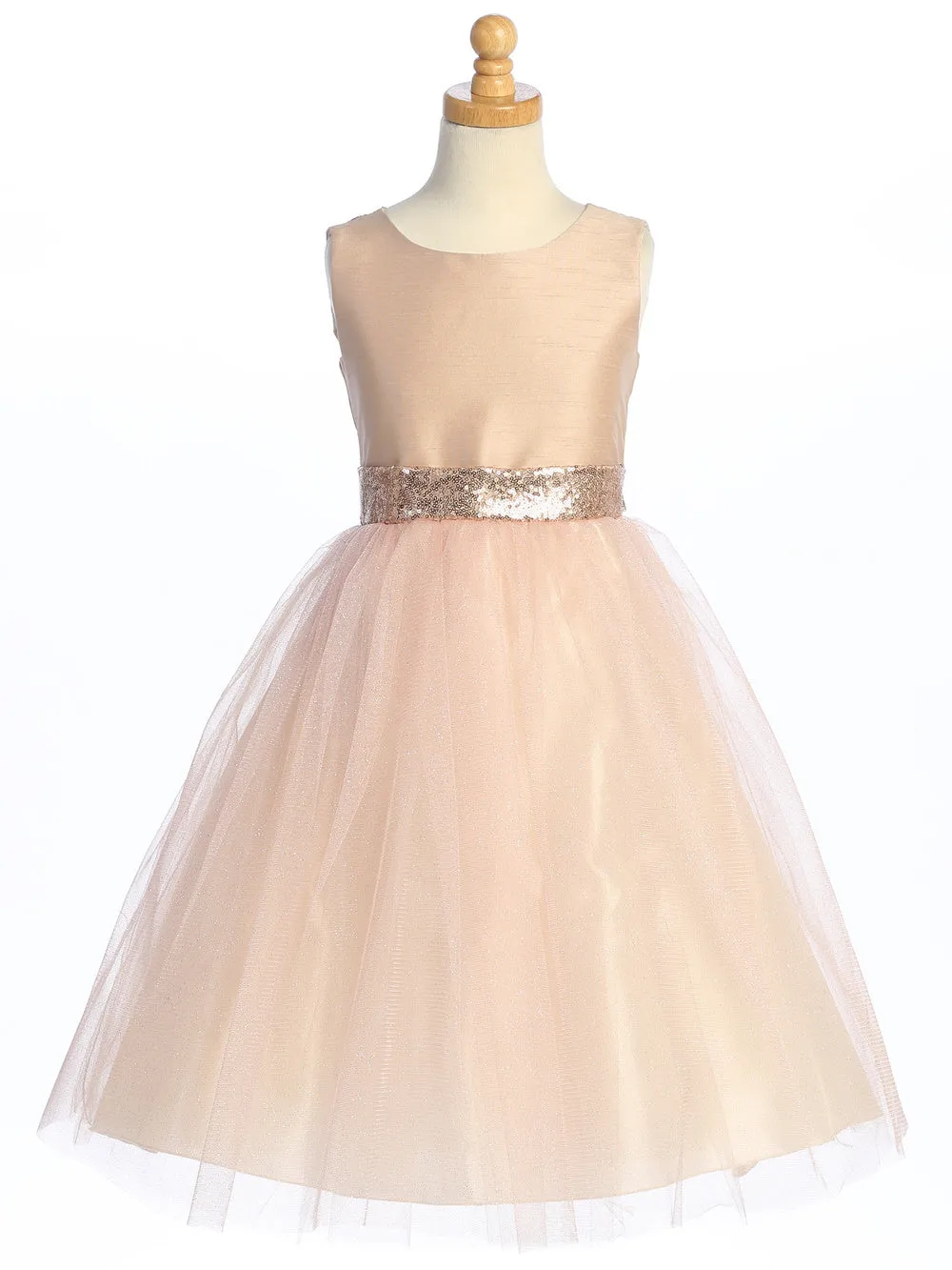 Blush Flower Girl Dress w/ shantung & sparkle tulle with sequins