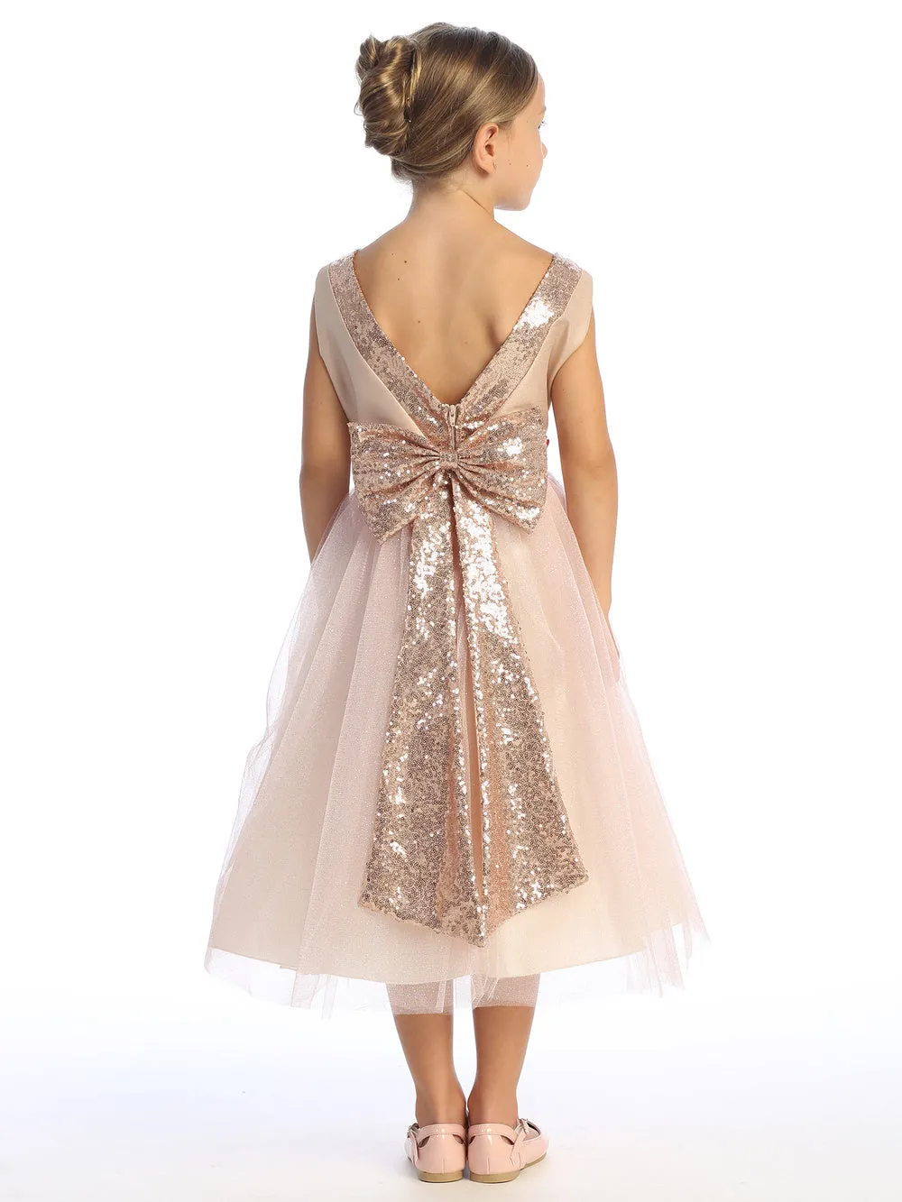 Blush Flower Girl Dress w/ shantung & sparkle tulle with sequins