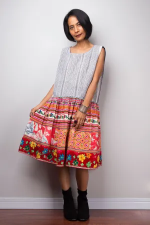 Bohemian Chic Hmong Hill tribe dress | Vintage tribal dress  |Short boho dress