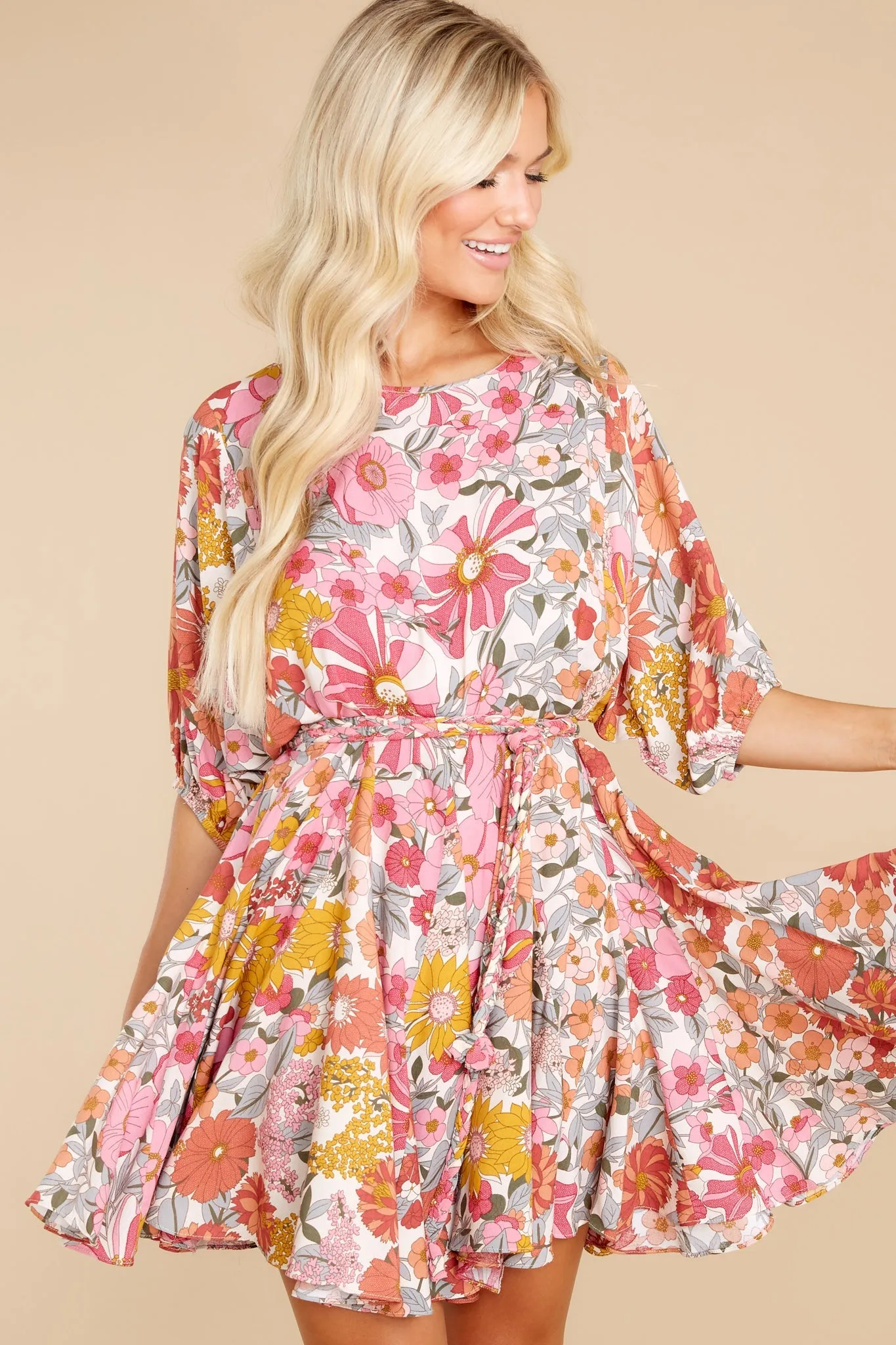 Bold Bloom Pink Multi Floral Print Dress