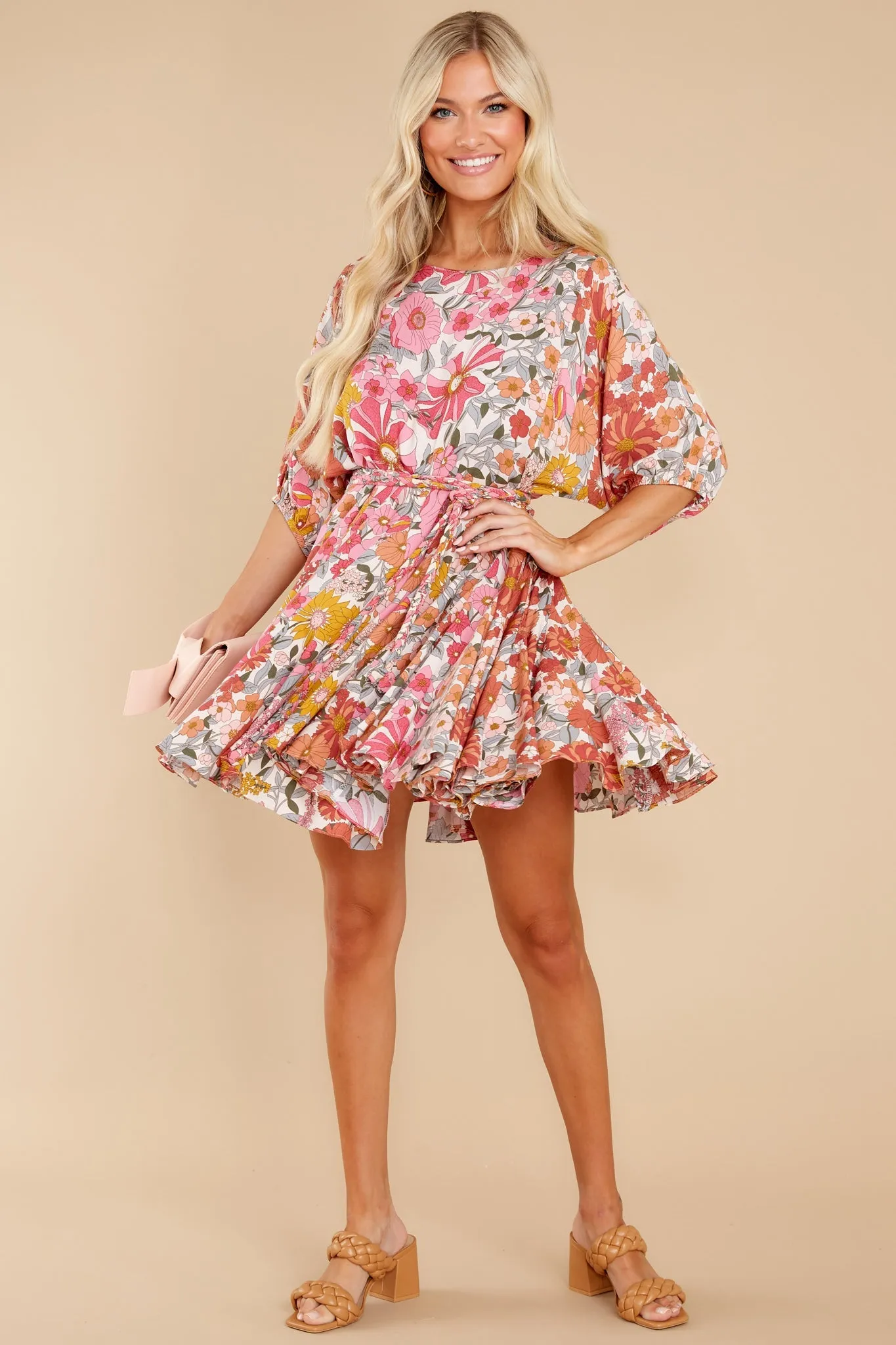 Bold Bloom Pink Multi Floral Print Dress