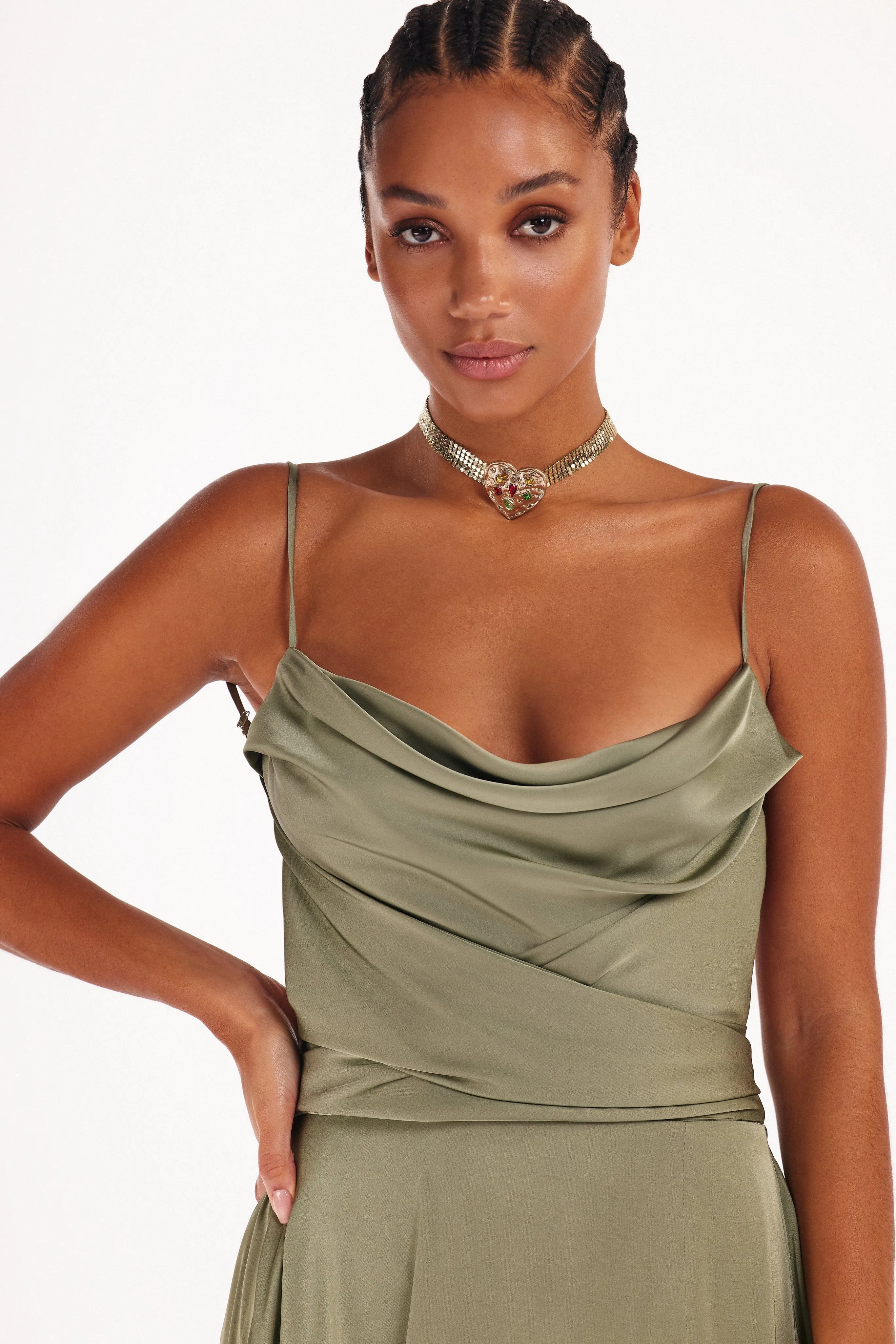 Boudoir olive silk slip dress