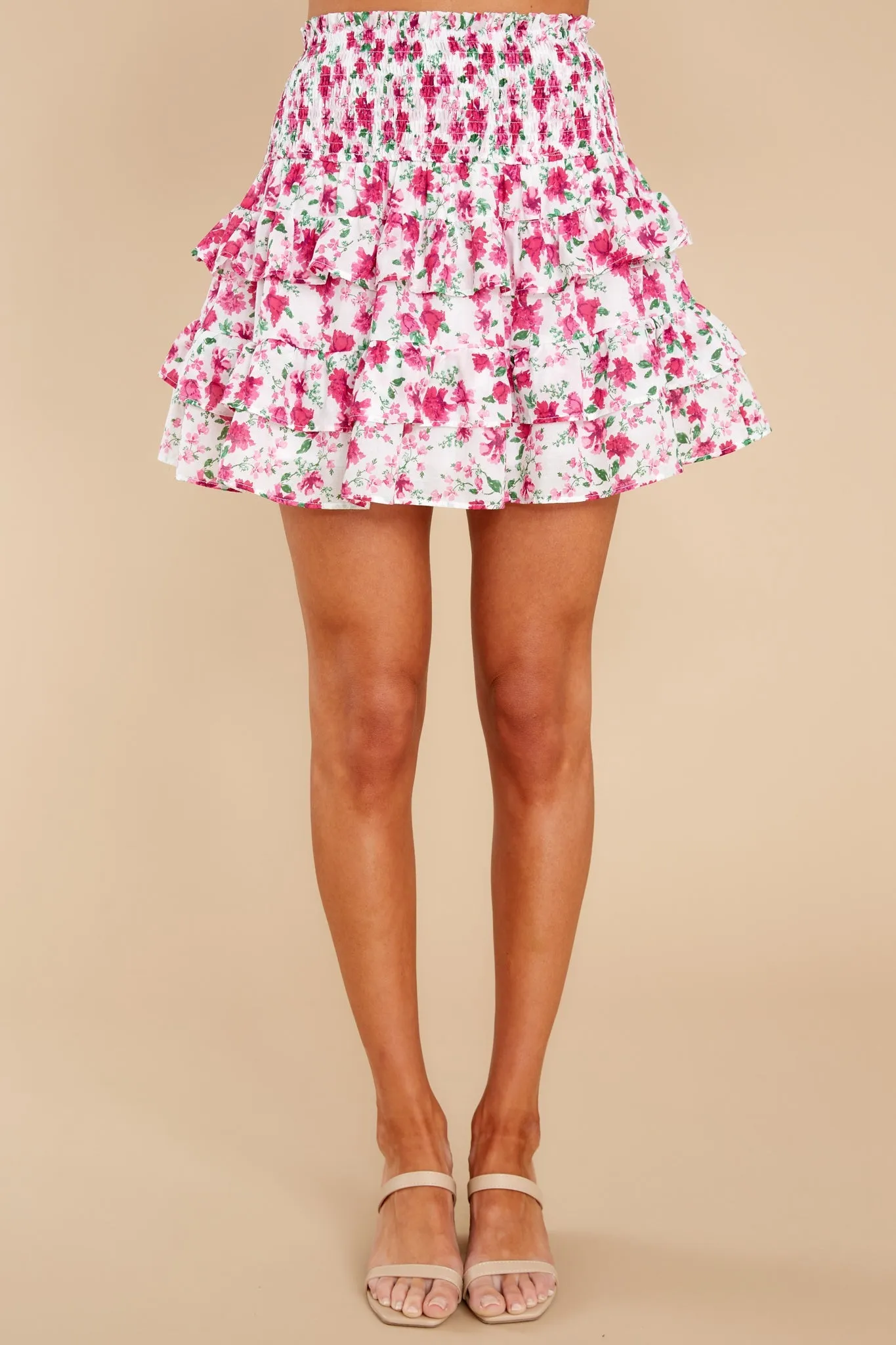 Bright And Fresh White Multi Floral Print Skirt