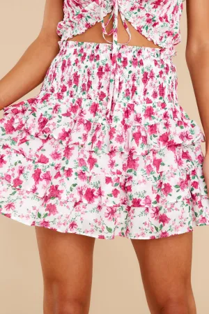 Bright And Fresh White Multi Floral Print Skirt