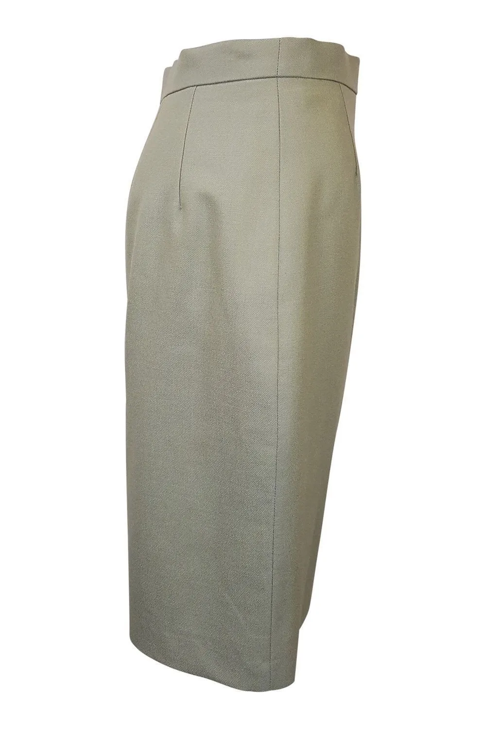 BURBERRY Vintage Green Wool and Silk Blend Pencil Skirt (UK 8)