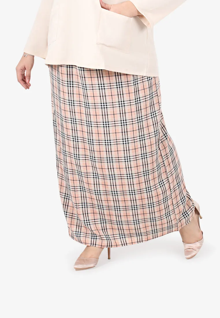 Cesaria Long Checkered Straight Cut Skirt - Peachy Pink