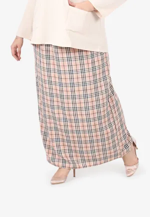 Cesaria Long Checkered Straight Cut Skirt - Peachy Pink