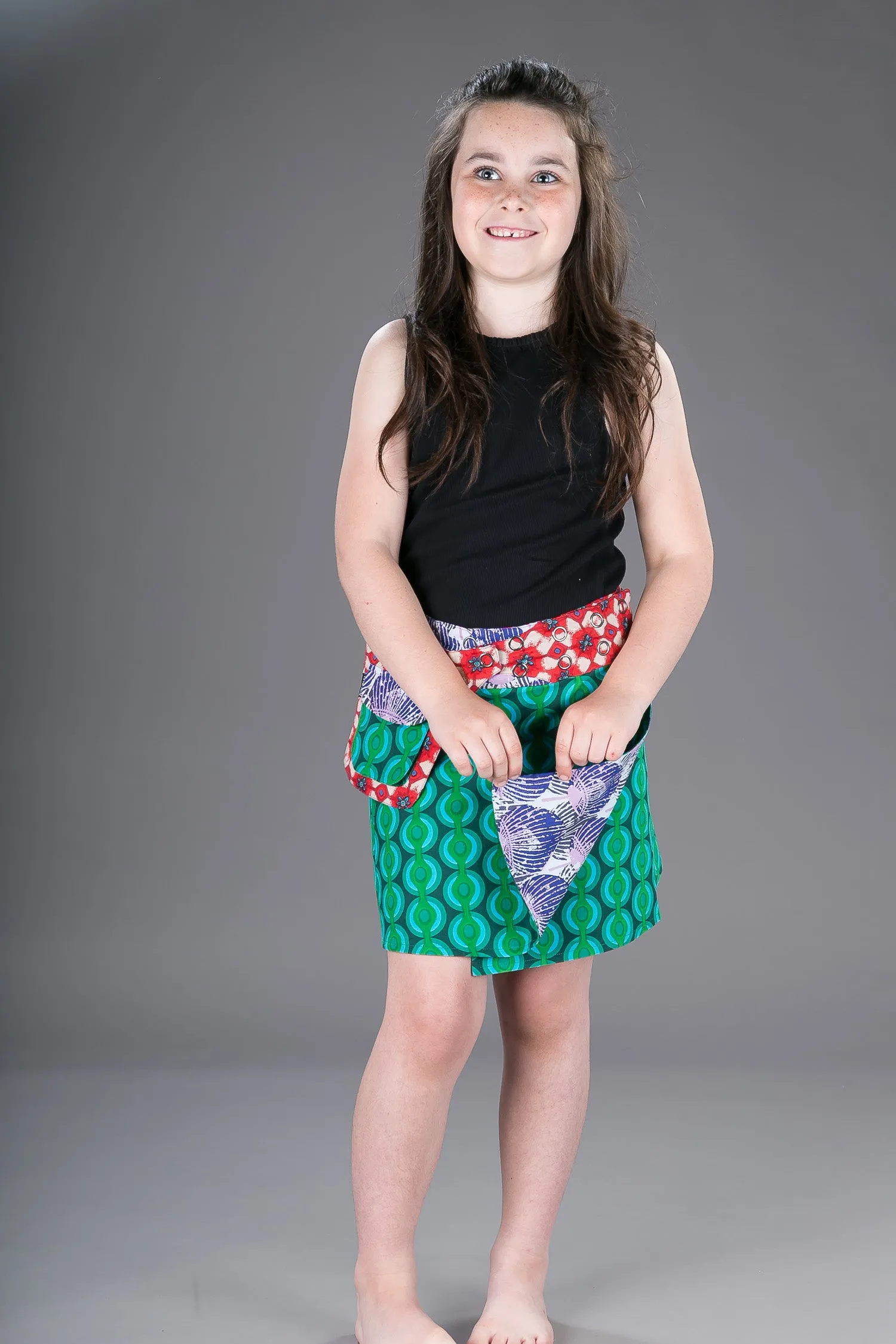 Childrens Reversible Cotton Skirt Purple Green