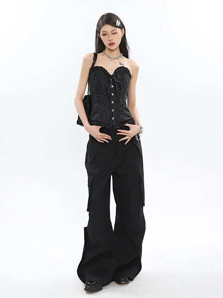 Corset Top with Feather Detail and Tulle Peplum