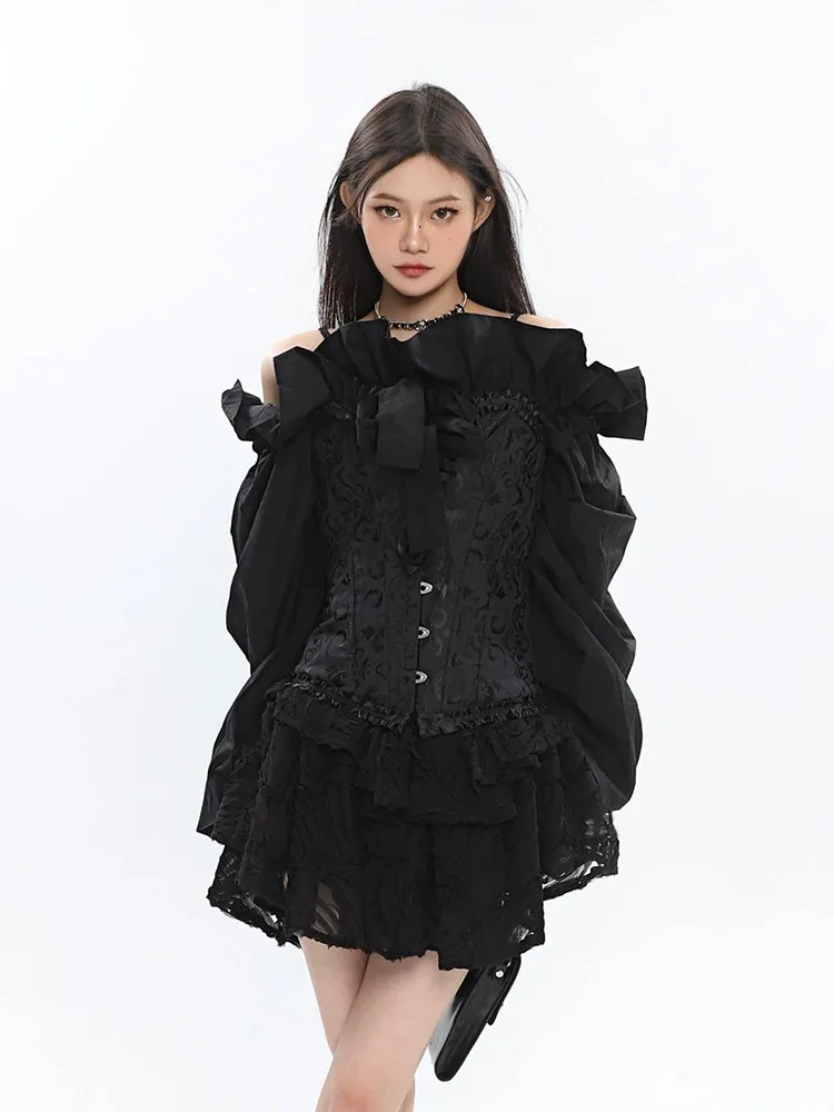 Corset Top with Feather Detail and Tulle Peplum