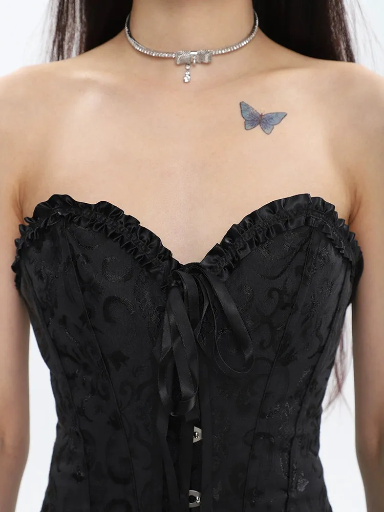 Corset Top with Feather Detail and Tulle Peplum