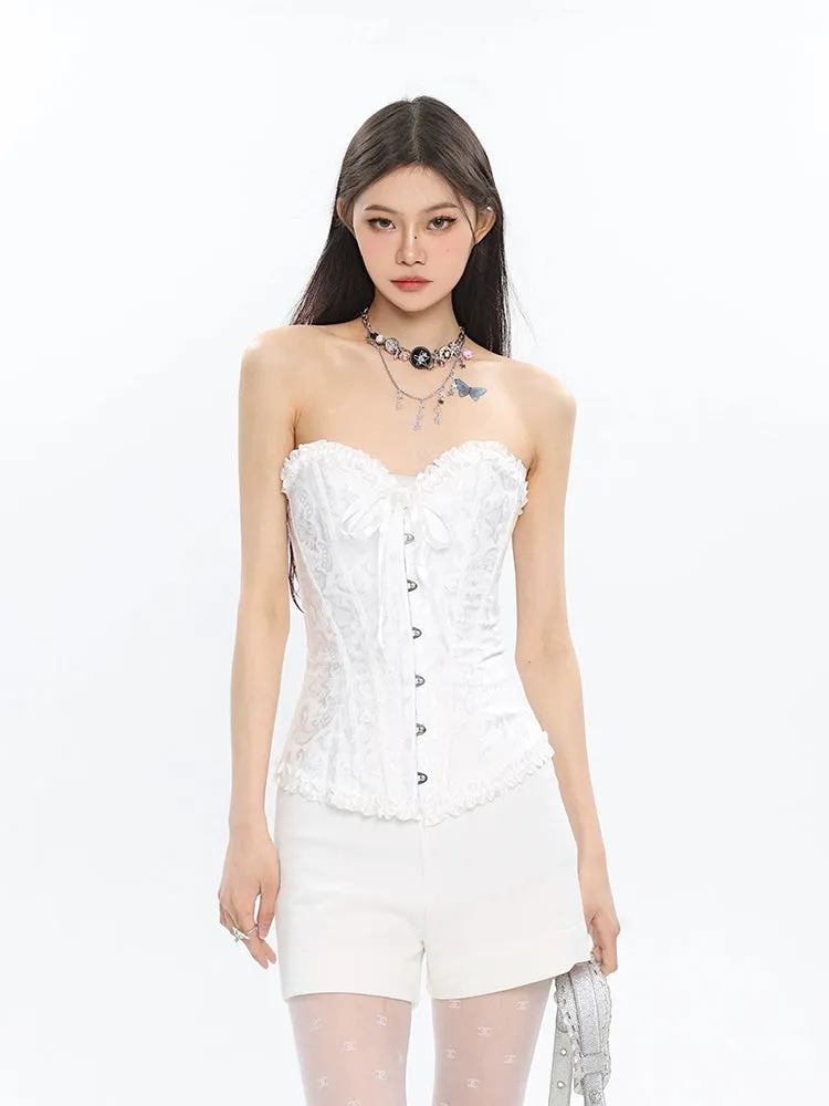 Corset Top with Feather Detail and Tulle Peplum