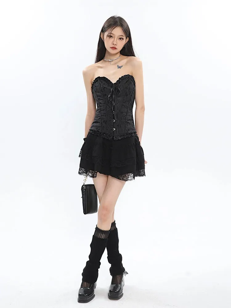 Corset Top with Feather Detail and Tulle Peplum