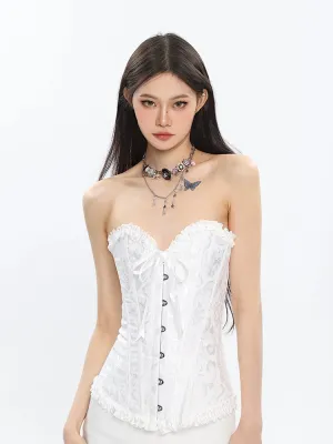 Corset Top with Feather Detail and Tulle Peplum