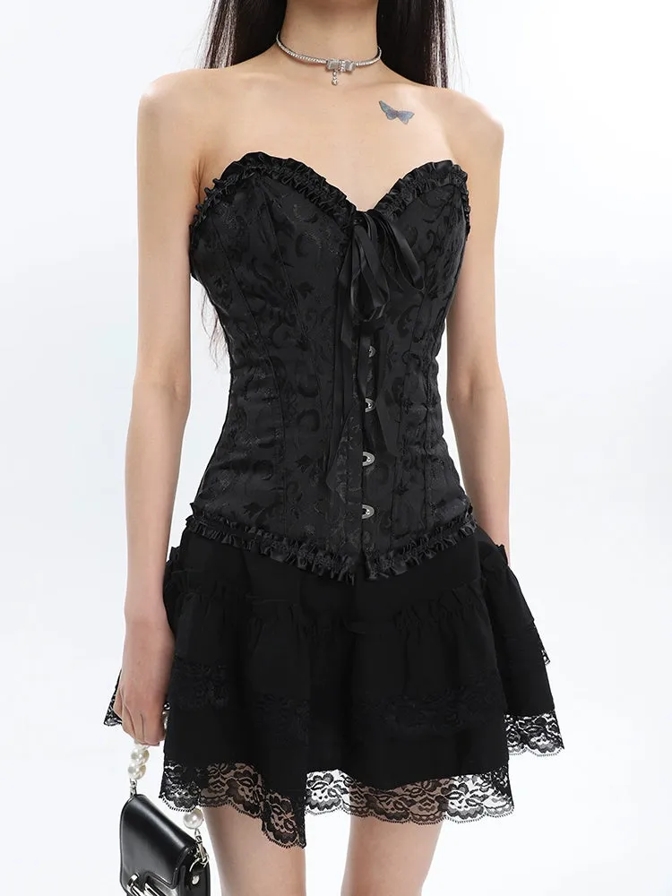 Corset Top with Feather Detail and Tulle Peplum