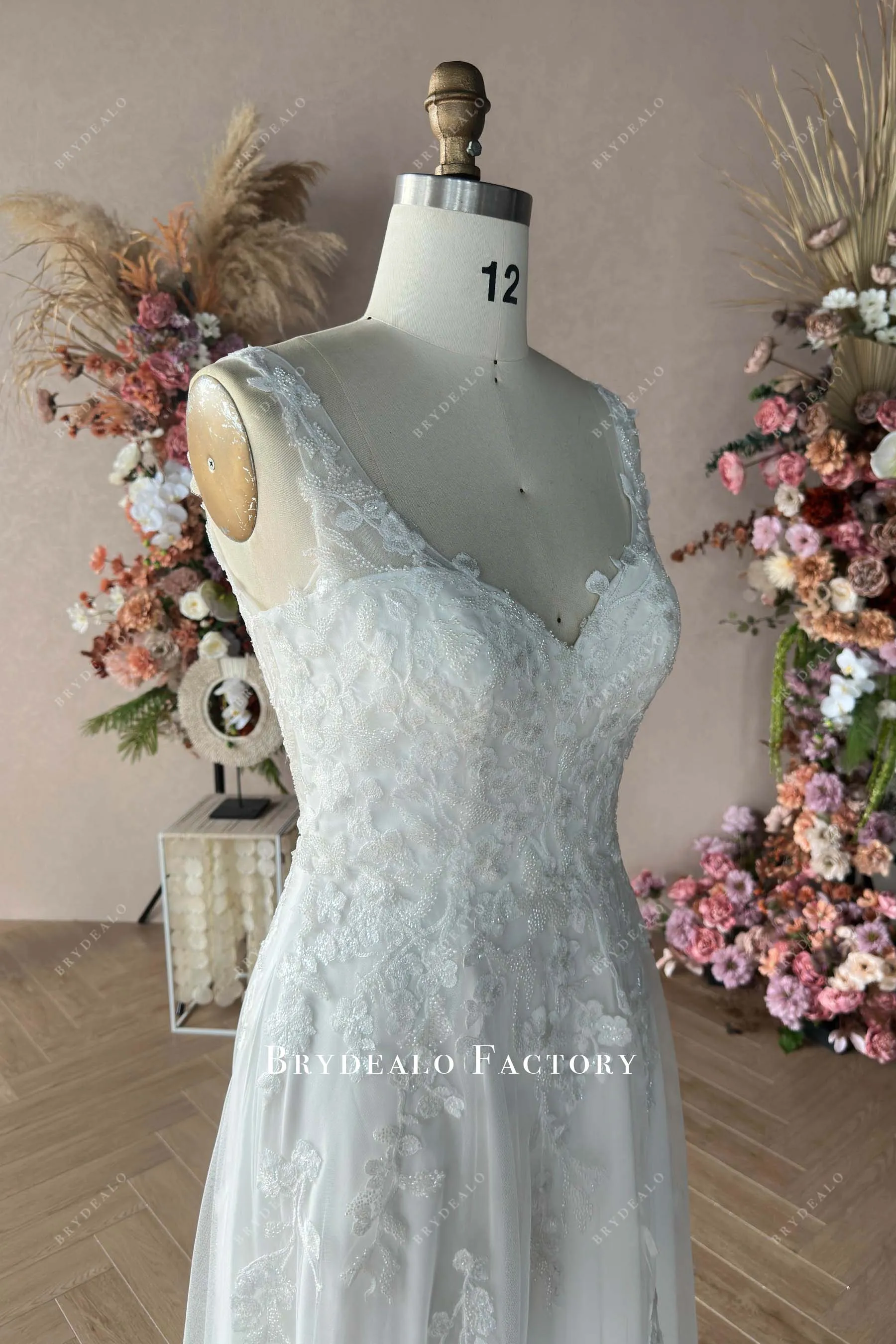 Custom Lace Sleeveless A-line Karri Wedding Dress