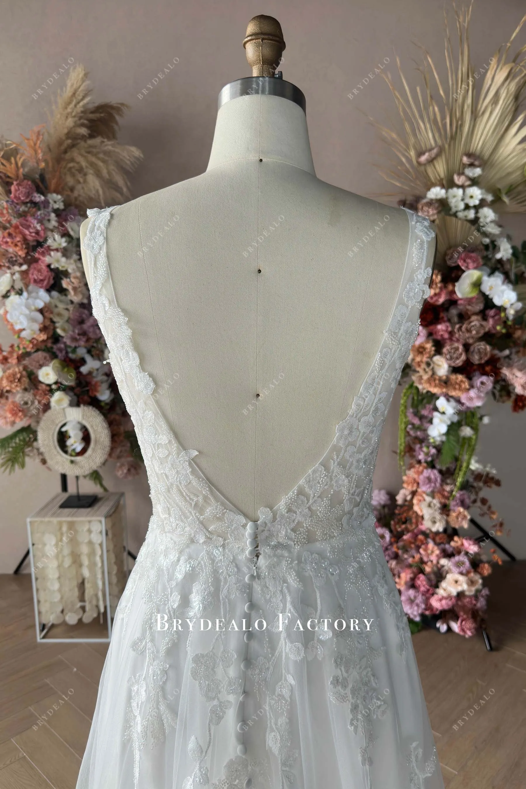 Custom Lace Sleeveless A-line Karri Wedding Dress