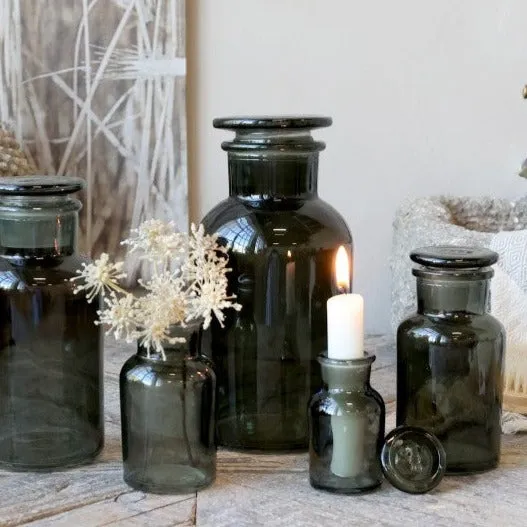 Dark Grey Glass Apothecary Bottle Vases with Lids - Wedding Vases