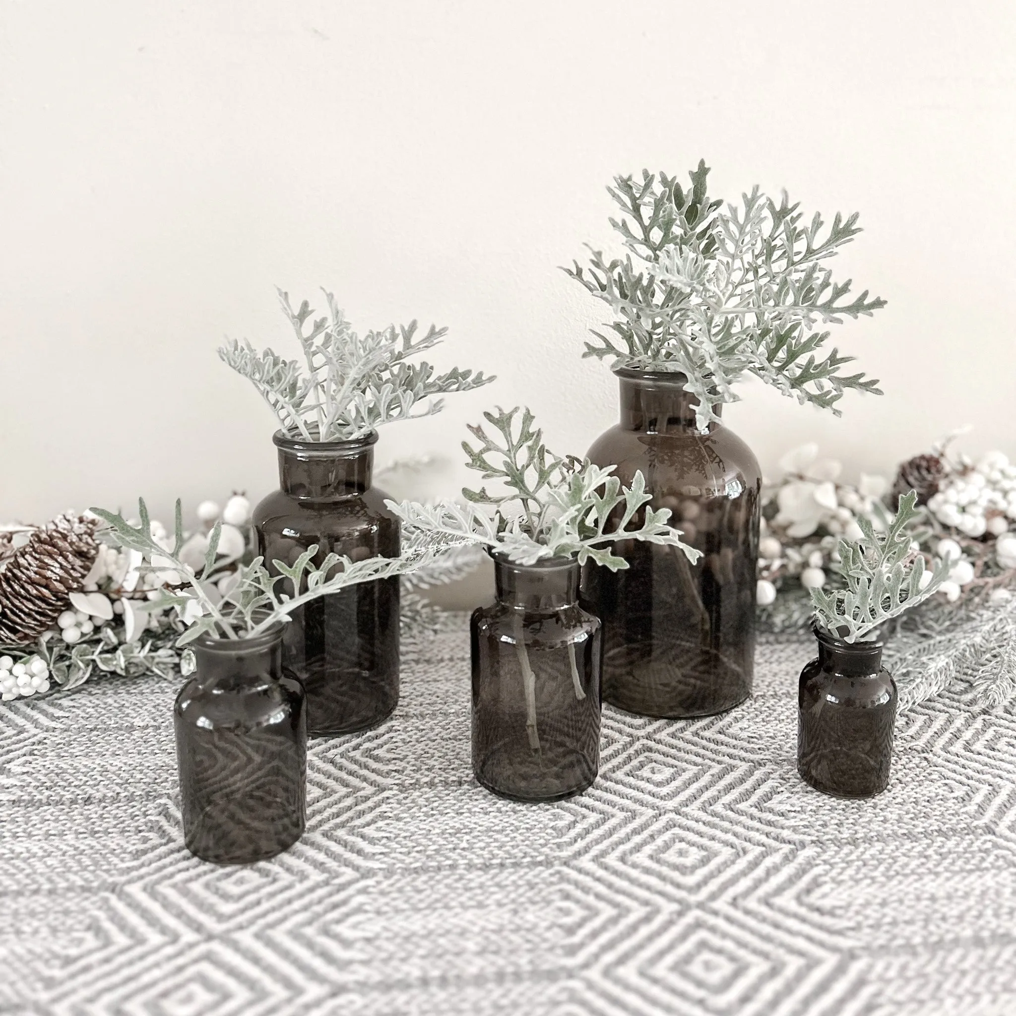 Dark Grey Glass Apothecary Bottle Vases with Lids - Wedding Vases