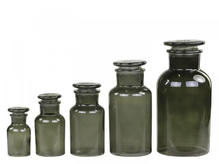 Dark Grey Glass Apothecary Bottle Vases with Lids - Wedding Vases