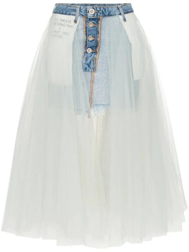 Denim tulle layered skirt